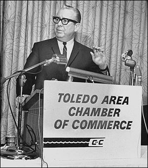 For Gov. James A. Rhodes, Toledo was a frequent stop. Here, he addresses the chamber of commerce in 1967.