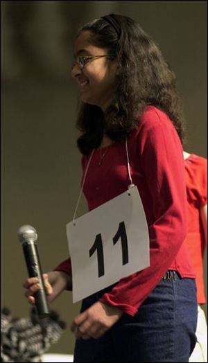 Priyanka Jain, 11, a seventh grader at Ottawa Hills High School, clinches The Blade 2001 Northwest Ohio Spelling Bee after correctly spelling `hemo- chromatosis,' a disease associated with cirrhosis of the liver. `I knew that word really well,' she said later.