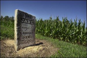 The headstone of Jane Rinkenberger, who died in 1860, offers mute testimony of the German-Lutheran farmers who moved into Sandusky County inthe mid-19th century.