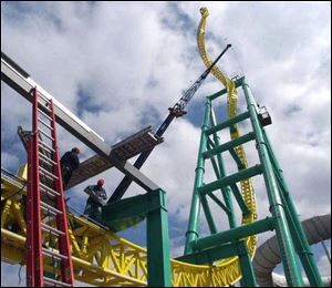 The Wicked Twister under construction will be one of the new attractions when Cedar Point opens for the season May 5.