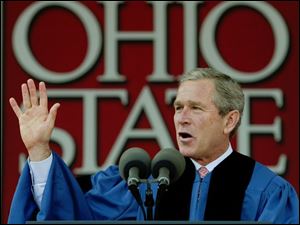 President Bush tells the 6,000 graduates of the class of 2002 in Columbus that American `patriotism is expressed by flying the flag, but it is more.'