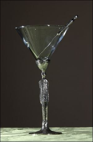 Martini glass' stem is a pewter figure. From Paula Brown.