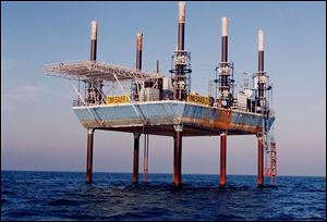 Offshore-drilling platforms operate on the Canadian side of Lake Erie. The eight Great Lakes states prohibit them.