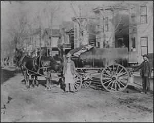 Horse-drawn wagons delivering petroleum products for Sun Oil were a common sight on the streets of Toledo in the late 19th century.