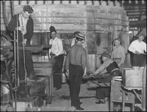 Workers man a furnace at Toledo's Libbey Glass in 1938 as Ohio climbed out of the Depression.