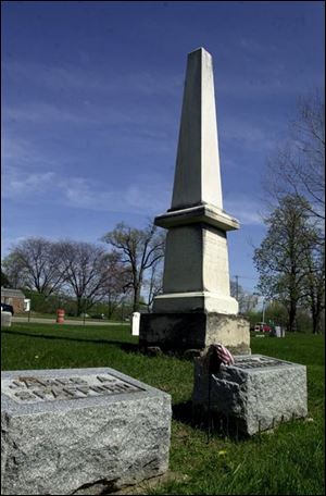 An obelisk at Fort Meigs Union Cemetery in Perrysburg and small stones nearby pay tribute to members of the Spafford family. The remains of at least seven family members are to be reburied there.