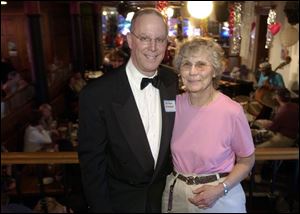 JAZZ TIME: Jeff Jaffe of the Toledo Jazz Society and Joan Russell, Murphy's Place co-owner, are all smiles. 