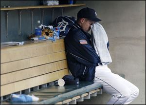 Sometimes the state of the Tigers is enough to make you cry. Here, pitcher Adam Bernero ponders a poor outing.