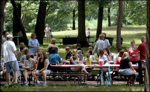 Picknickers party at Wildwood Preserve Metropark in West Toledo as part of the quest yesterday by Toledo Area Metroparks to hold the world's largest picnic. 