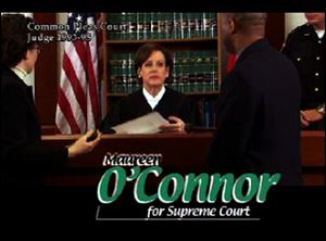 Maureen O'Connor is accused of misrepresenting herself as a judge in this ad last year.