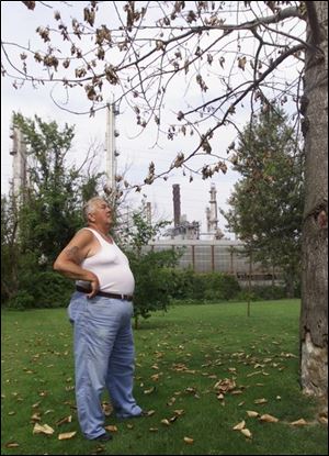 Don Moore said he noticed leaves falling from an otherwise healthy tree, one that faces the Sunoco refinery.