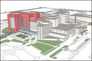 An artist's rendering depicts the proposed renovation and expansion of St. Rita's Medical Center in Lima.