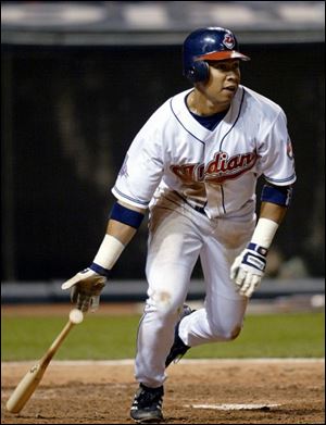 Cleveland s Jody Gerut cracks a home run off Detroit s Nate Cornejo in the fifth inning. His best-ever five hits in five at-bats also included a single and three doubles.