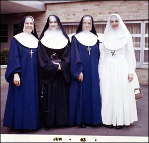 Sister Margaret Ann, in white, was from a Catholic family that sent several of its daughters into the service of the church. Pictured from the left is a cousin, Mary Leontine Froelich; her sister, Laura Marie, and another cousin, Mary Martha Schick.