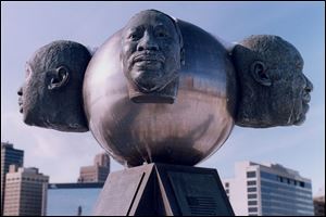 <i>Radiance</i>, a depiction of Martin Luther King, Jr., by Constancia Gaffeney and Wil Clay of Toledo, is at the downtown bridge named for King.