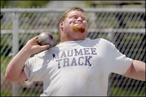 Maumee s Drew Parry (6-2, 295) won the district shot put. He was an All-NLL offensive lineman in football.
