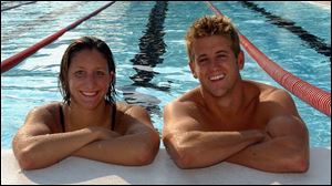Katie Carroll, a Notre Dame Academy graduate, and Patrick Kennedy, a Northview grad, work out at Laurel Hill Swim and Tennis Club. They will compete in the U.S. Olympic Trials this week, along with Susan Johnson, a Notre Dame grad.