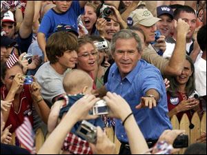President Bush works the crowd at Fort Meigs.