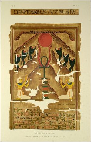 The mummy on the wall or 'The Adoration of RA' is one of the lithographs of ancient Egypt. 