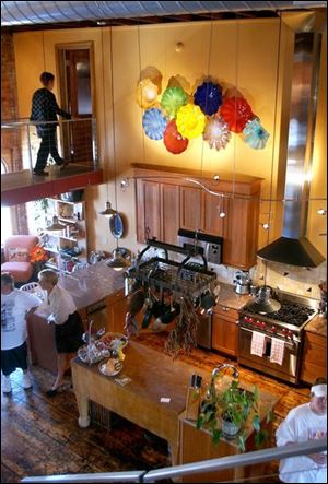 A view looking down from the second floor shows the kitchen area of the home of Richard Rideout and Janet Albright, at 1 St. Clair St. 