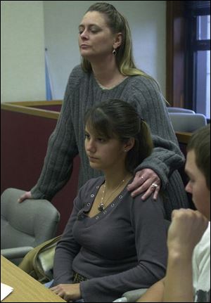 Sierra Yglesias, seated, was with Jessica Humphreys when she was struck. Joining Sierra prior to Michael Gintoli's sentencing is Theresa Hamlet, the victim's stepmother. Gintoli