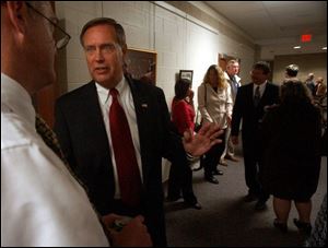 Congressman Mike Oxley, an 11-term Republican incumbent, debated Democratic challenger Ben Konop in Lima.