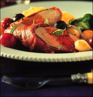 Prosciutto-Wrapped Pork with Roasted Grapes