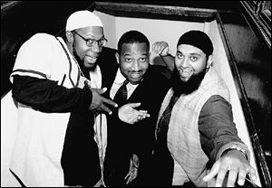 The Muslim comedians are, from left, Azeem, Preacher Moss, and Azhar Usman. 