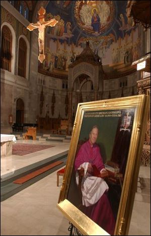 The portrait of Bishop Hoffman is on display at Rosary Cathedral.