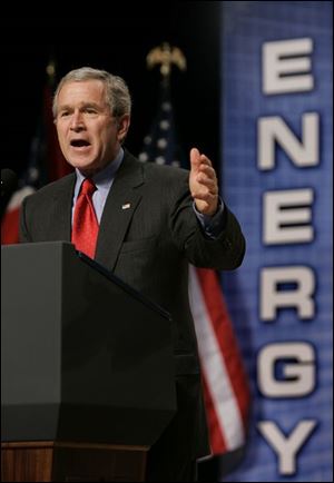 President Bush urges adoption of his energy policies at the Franklin County Veterans Memorial in Columbus.