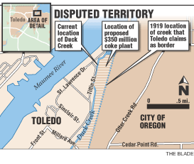 toledo dispute oregon border threatened lawsuit heating potential revenue millions tax factory between project