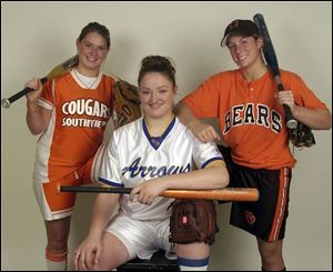 Southview s Lindsi Denman,
left, St. Ursula s Hayley Wiemer and Gibsonburg s Ali Warren
are hoping to lead their teams back to the district tournament.