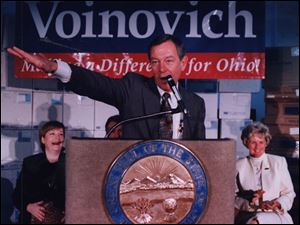 Then-Gov. George Voinovich speaks in Toledo in 1994. Several of his former political allies have been swept up in scandals.