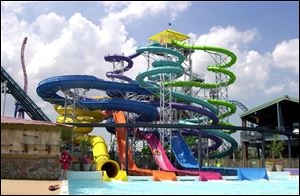 Geauga Lake's 100-foot-tall waterslide complex, formerly called Hurricane Mountain, has been renamed Thunder Falls and moved to the new Wildwater Kingdom.