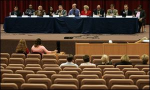 The session at the University of Toledo drew about 40 people and 11 of the 12 candidates.
