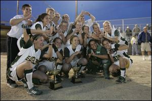 The Clay softball team celebrates its first City League title yesterday at Detwiler Park.
