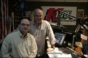 WKKO-FM disc jockeys Harvey J. Steele, left, and Gary Shores want Toledo to more widely recognize Toledo-raised Danny Thomas, founder of St. Jude Children s Research Hospital.
