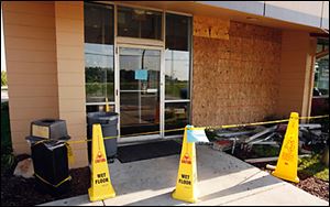 The exterior of the Denny's restaurant in Rossford after a car crashed through the front of the building.