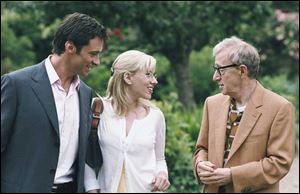 Hugh Jackman, Scarlett Johansson, and Woody Allen in <i>Scoop</i>.