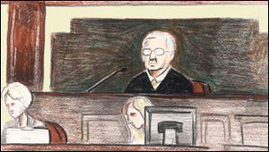 Courtroom sketch of U.S. District Court Judge David Katz, who sentenced Tom Noe to 27 months in a federal prison today.