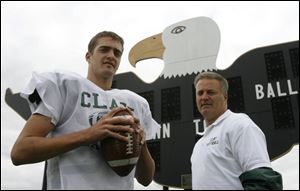 Quarterback A.J. Achter, left, is a multi-sport standout at Clay, just as father, Rod, right, and Rod's twin, Roger, were.