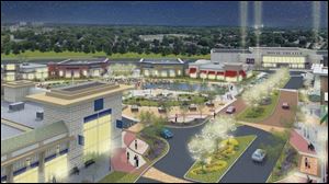 An artist's rendering of the project in Maumee depicts an open-air development that includes a theater. 