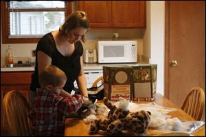 Sara Graff and her son David stuff an animal from her at-home firm, Sara's Critter Creators. 