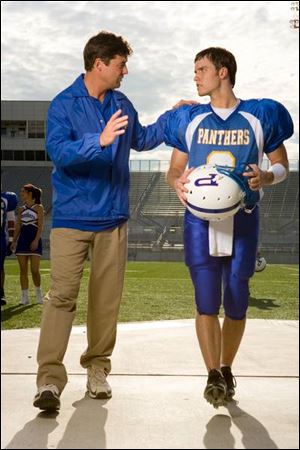 Kyle Chandler, left, plays Coach Eric Taylor, and Scott Porter is quarterback
Jason Street in Friday Night Lights.
