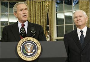 President Bush President Bush and his Defense Secretary-nominee Robert Gates, speaks in the Oval Office of the White House.