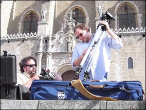 David and Washing with their equipment in Toledo, Spain.