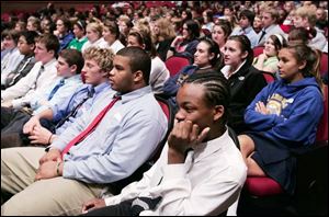 More than 200 students from area high schools and middle schools listen during 