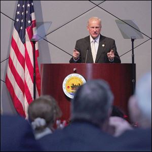 Mayor Carty Finkbeiner outlines the ongoing development in Toledo during his State of the City address last night.
