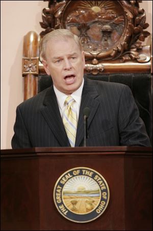 While saying that we must  live within our means,  Gov.
Ted Strickland on Wednesday called on Ohio to retool its school system and think beyond neighboring states.
 We must set high standards to prepare our young people to compete with the world, to win in the global economy,  the governor said.