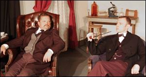 Kent McClary, left, as Dr. Watson and Simon Morgan-Russell
as Sherlock Holmes in the Black Swamp Players production of
The Secret of Sherlock Holmes.